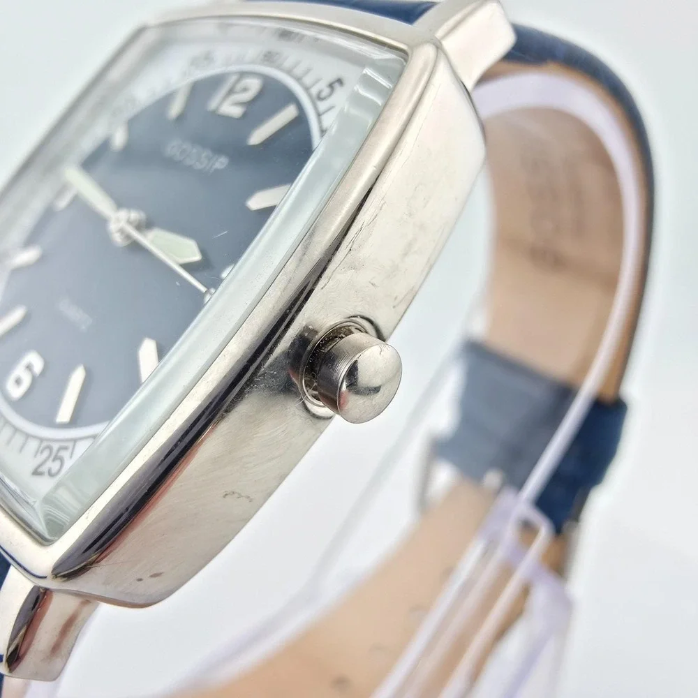 GOSSIP Ladies Quartz Watch Blue Dial & Crocodile Leather Strap Silver Tone 8